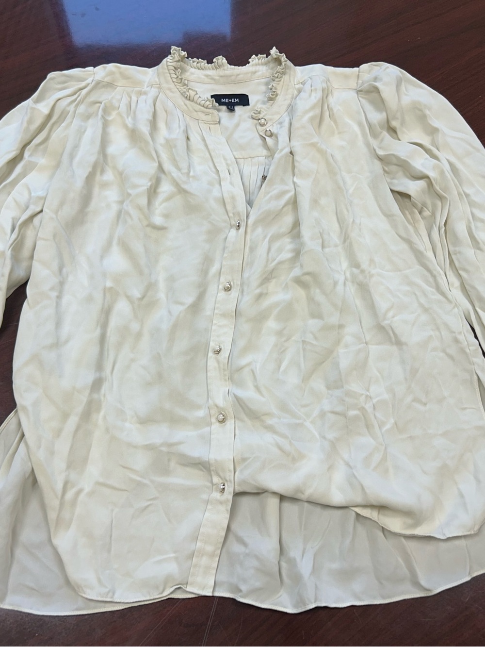 ME+EM Cream Ruffle-Neck Button-Down Blouse